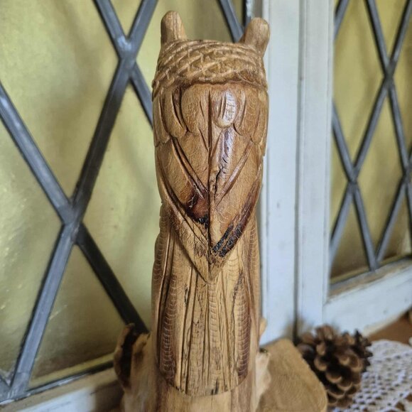 Vintage Owl Wood Sculpture - Unique Folk Art Peice! - Picture 11 of 11